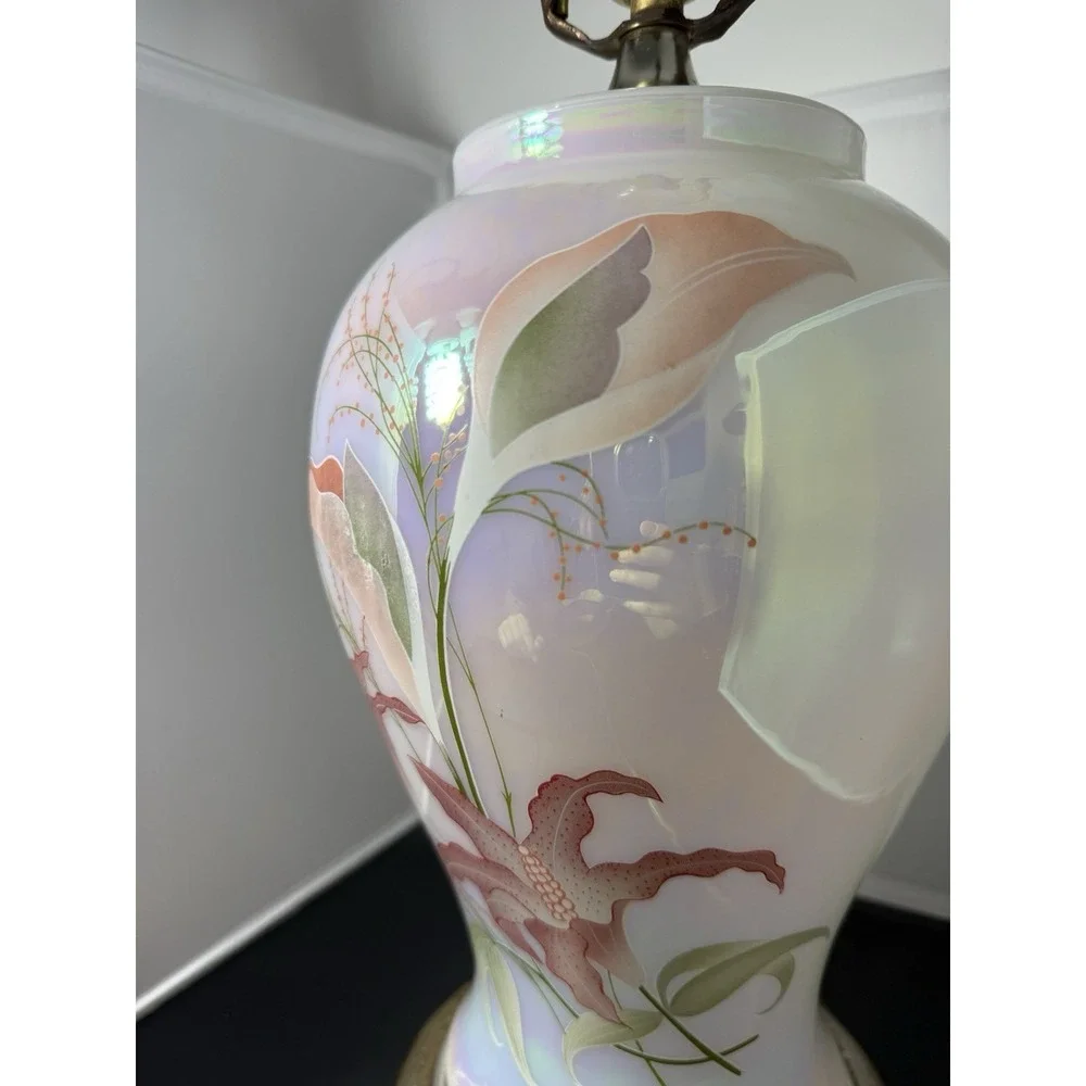 Vintage‎ 80s large chinoiserie Floral Table Lamp ginger jar Hollywood Regency